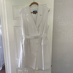 White Sleeveless Blazer Dress